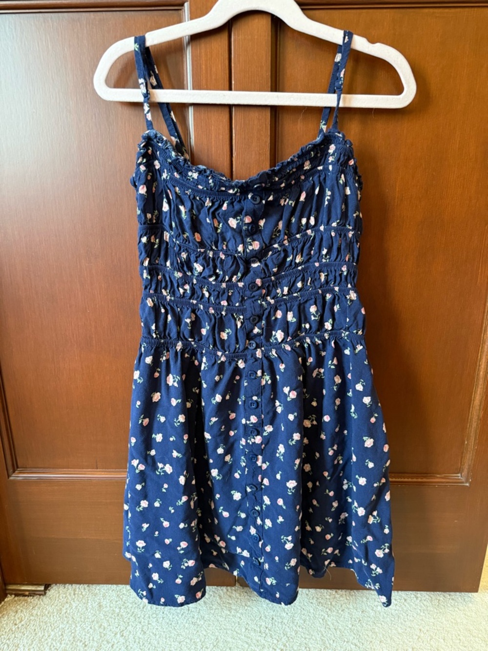 Hippie Rose Navy Blue Floral Sundress with Pink & White Accents